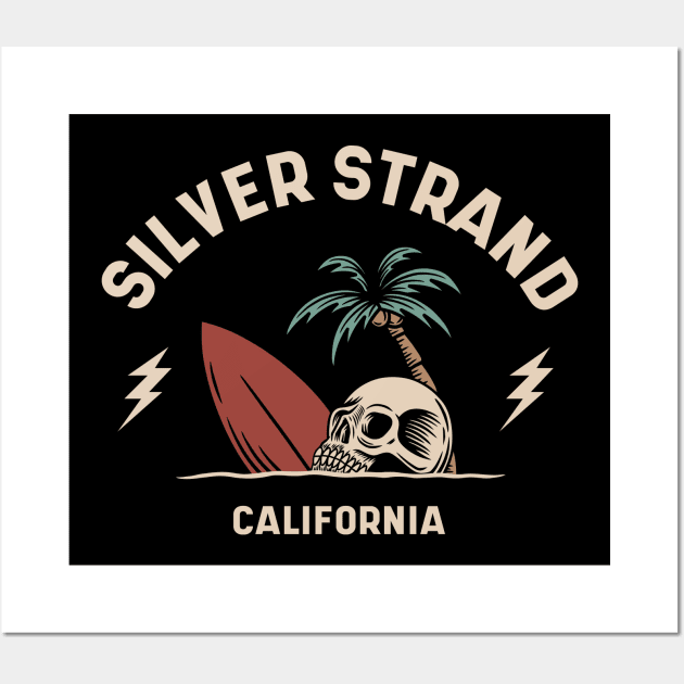 Vintage Surfing Silver Strand California // Retro Surf Skull Wall Art by Now Boarding